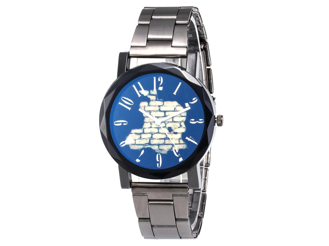 Relógio de quartzo com pulseira de aço, mostrador redondo, moderno, para casais (azul e branco)