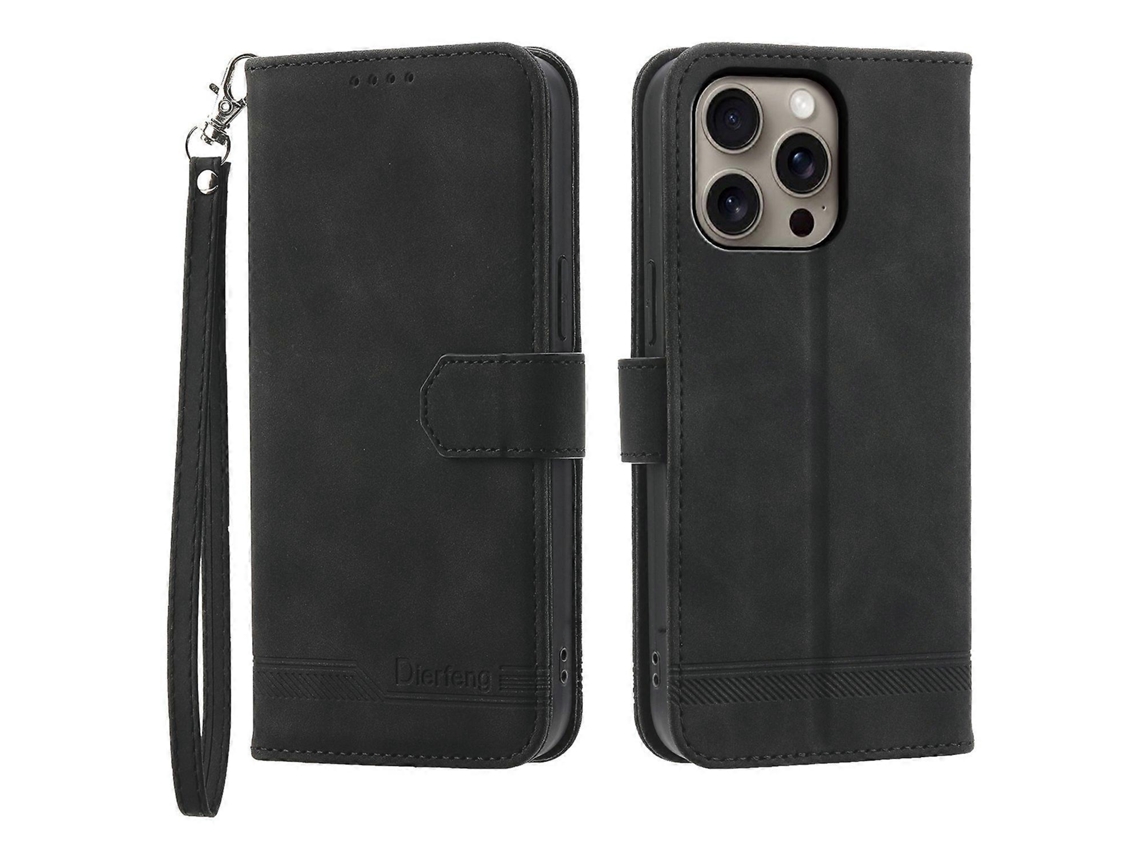 Dierfeng Df-03 Para Iphone 16 Pro Max, Capa Tipo Carteira, Antiqueda, Com Linhas Impressas