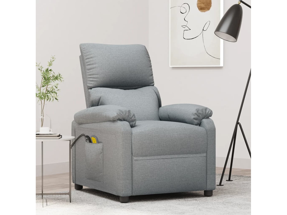 Vidaxl Poltrona De Massagens Elétrica Tecido Cinzento-claro