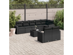 Vidaxl 9 Pcs Conjunto De Sofás P/ Jardim C/ Almofadões Vime Pe Preto