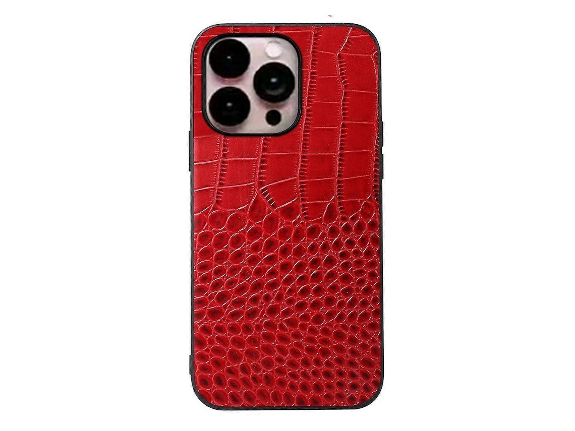 Capa De Couro De Vaca Com Camada Superior De Crocodilo Para Iphone 14 Pro Max (preta) Vermelha