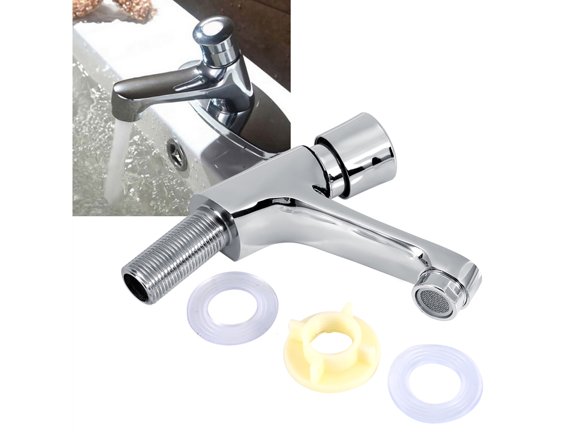 Misturador De Lavatório Cromado Com Fechamento Automático, Economia Água E Temporizador, Rosca Interna G1/2, Para Cozinhas Banheir Aquaforge