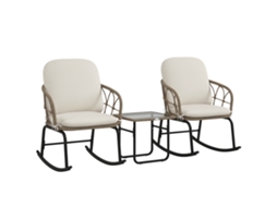 Conjunto de Cadeiras de Balanço Boho S/MARCA (rattan PE, resistente ao clima, creme)