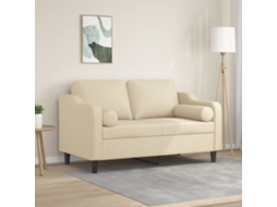 Vidaxl Sofá 2 Lugares + Almofadas Decorativas 120 Cm Tecido Cor Creme