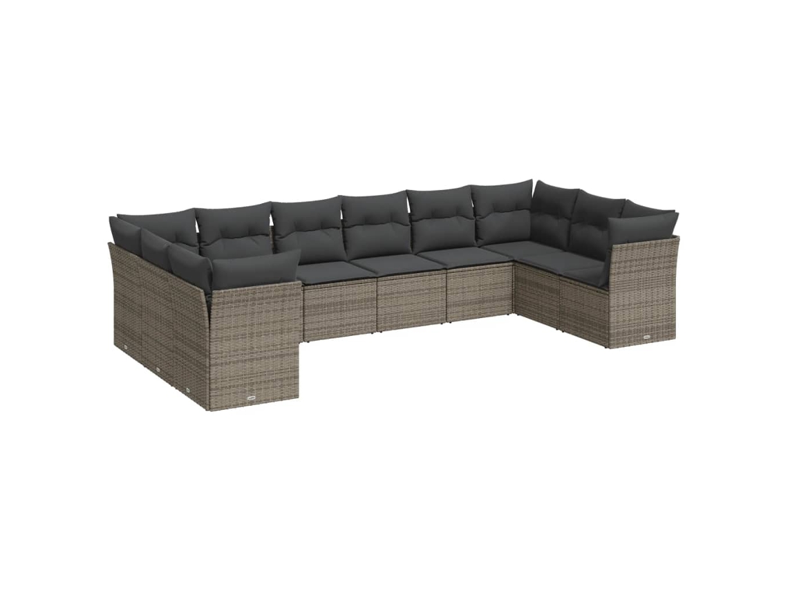 Conjunto de 10 Sofás de Jardim com Almofadões Vime Pe Cinzento MAISON EXCLUSIVE