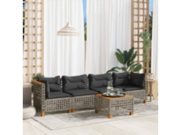 Vidaxl 5 Pcs Conjunto Sofás De Jardim C/ Almofadões Vime Pe Cinzento