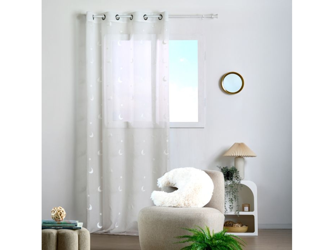 Voilage Infantil Bordado Estrelas E Luas Natural 140x260 Cm