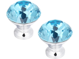 Conjunto De 2 Puxadores Gaveta Em Cristal Azul Diamante Com Estrutura Liga Zinco