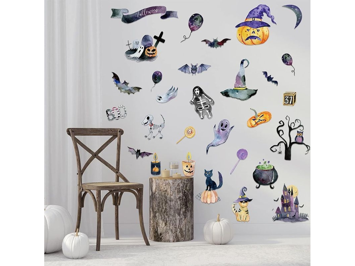 2026 decoração de Halloween para Janela da Sala com Abóboras e Esqueletos Assustadores, Decoração de Parede de Vinil Gótico