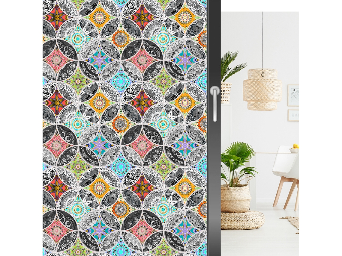 1 Película Decorativa Para Janela Com Estampa De Mandala Amarela