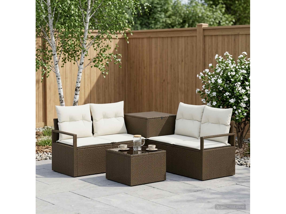 Vidaxl Conjunto De Sofás 6 Unid. Marrom E Branco Creme