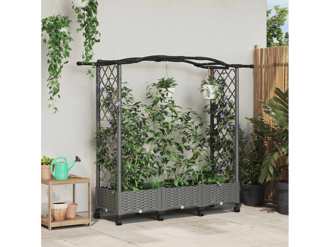 Vidaxl Cama Elevada Com Treliça E Telhado Cinzento-claro Pp