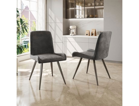 Cadeira De Sala De Jantar Dreammespace Conjunto De 2 Tecido Cinza Estrutura Em Metal Conforto Ergonômico