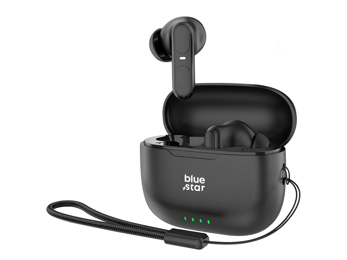 Blue Star Auscultadores TWS para Bluetooth Controle Táctil com Estojo de Carga e Alça Preto