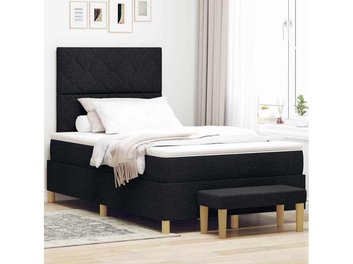 Vidaxl Cama Box Com Cabeceira Preto 190 X 120 Cm Tecido
