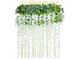 Flores Artificiais, Glicínia Artificial, Decoração para Casa, Cada Ramo Tem 110 Cm de Comprimento, Seda AQUAFORGE (branca)