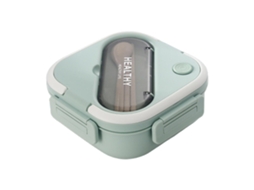 Lancheira Bento Para Refeições, 1300 Ml, 3 Compartimentos, Cor Verde, Adequada A Micro-ondas, Com Talheres