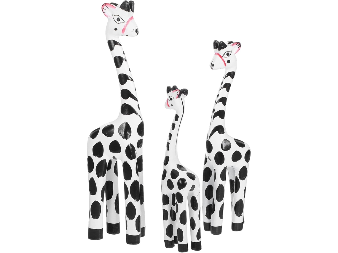 Conjunto De 3 Girafas Decorativas De Madeira Estatuetas De Girafas Para Casa Ornamento Decorativo Para Escritório, Gokoco