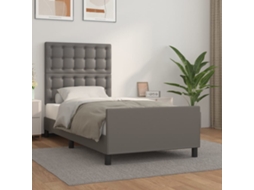 Vidaxl Estrutura Cama C/ Cabeceira Couro Artificial 90x190 Cm Cinzento