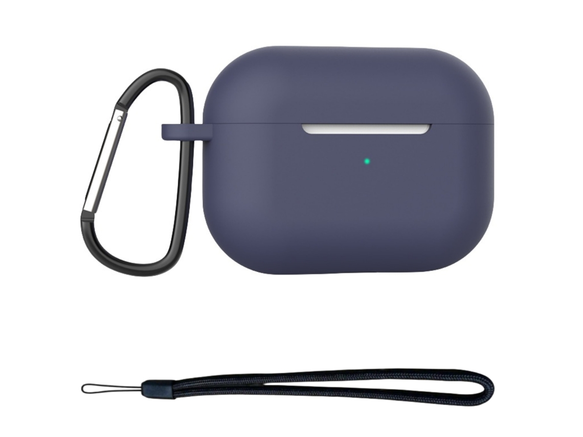 Capa Zruxe Para Airpods Pro 2 Silicone Macia Cinza Azulada (proteção Integral, Mosquetão E Cordão, Carregamento Sem Fios)