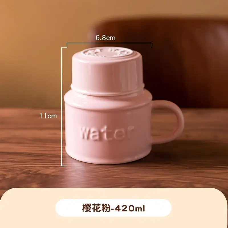 Caneca De Cerâmica (rosa, 401-500 Ml), Multifuncional, Tamanhos Grande E Pequeno, Design Criativo Com Tampa.