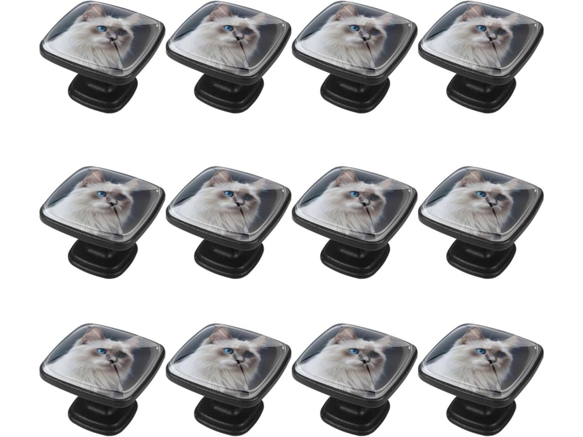 Puxadores Quadrados Para Gavetas De Cômoda, Puxadores Para Armários De Cozinha, 12 Peças, Gato De Olhos Azuis, Puxadores