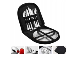 Conjunto De Utensílios De Aço Inoxidável E Pratos Para Viagem 11 Peças Em Uma Caixa