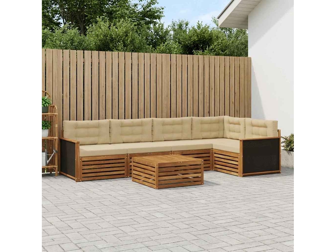 Vidaxl Conjunto De Sofás Para Exterior 6 Pcs Natural E Bege