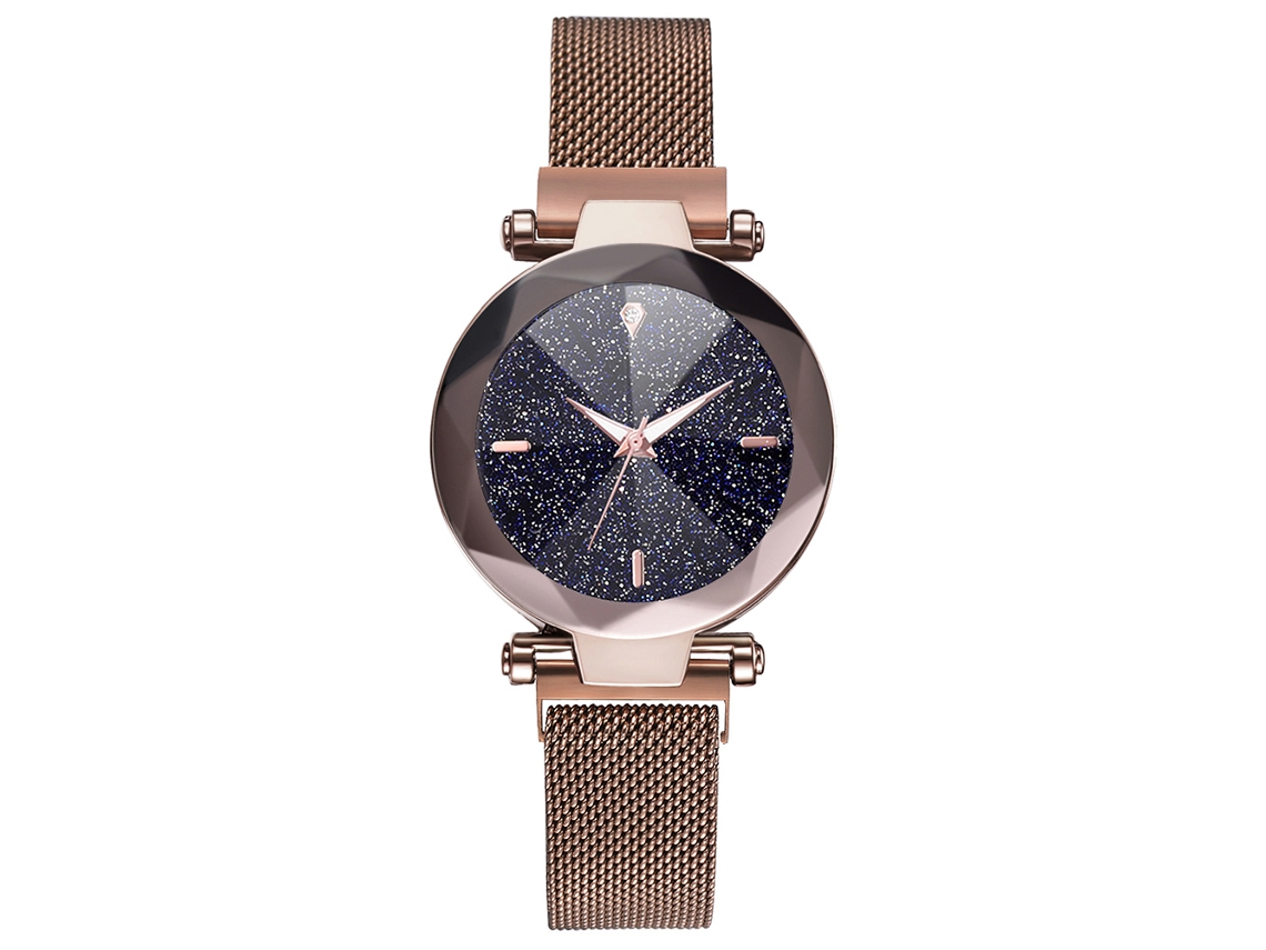 Relógio Feminino de Quartzo Pulseira de Malha Botão Magnético Mostrador Redondo (café)