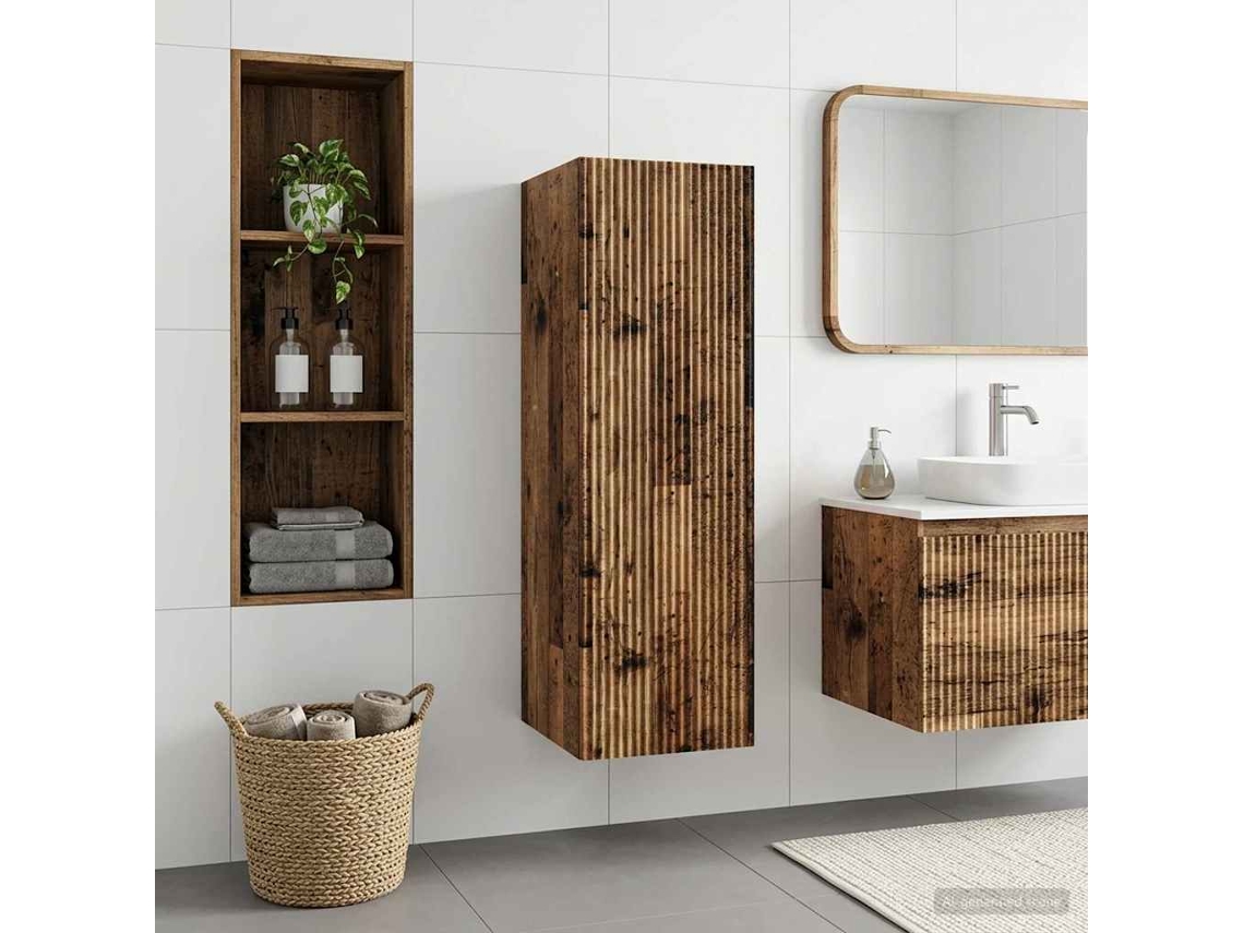 Vidaxl Gabinete De Banheiro Suspenso Madeira Antiga 33 X 34,5 X 100 Cm
