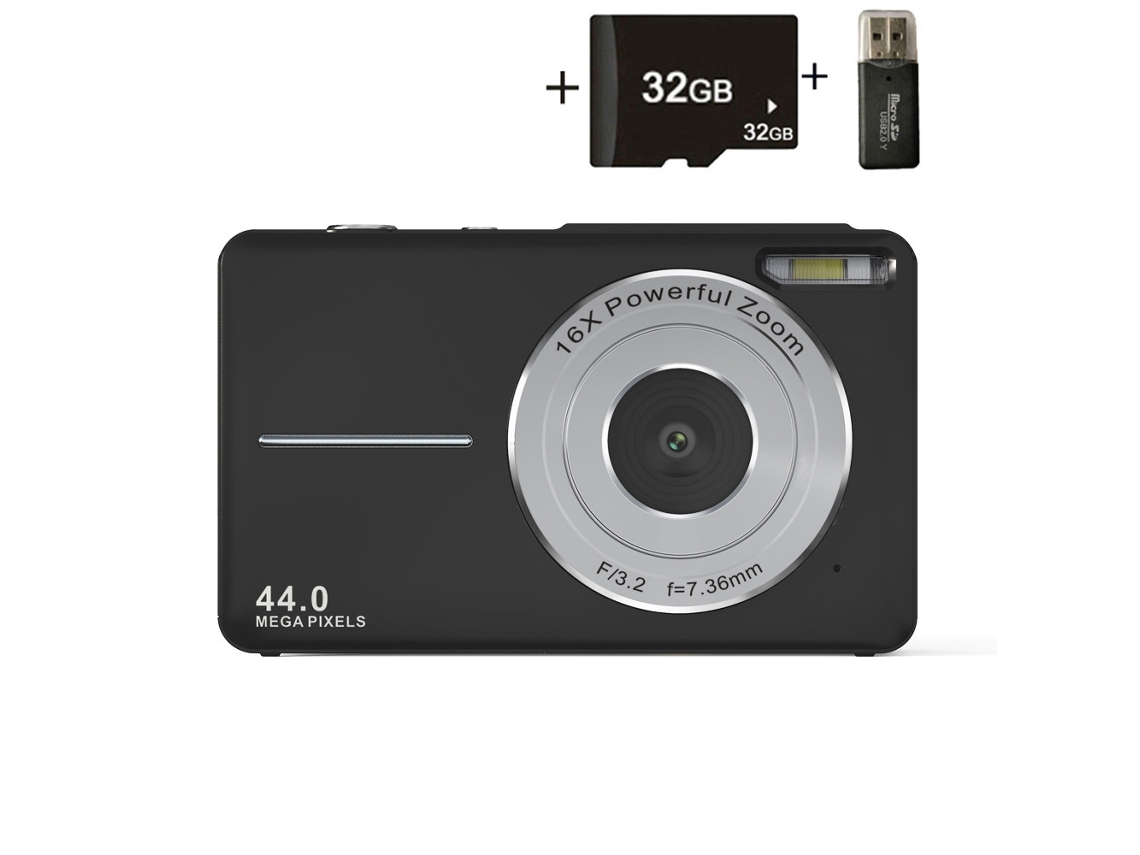 Câmera Digital Compacta Dc403 Câmera Ccd De Nível Básico 44mp 16x Zoom Tela De 2.4 Polegadas 32gb Preta Gertiz