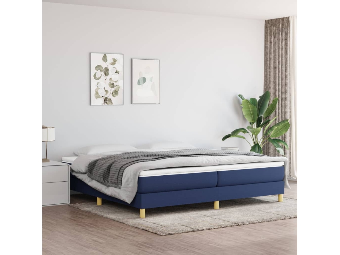 Vidaxl Cama Com Molas/colchão 200x200 Cm Tecido Azul