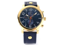 Relógio de pulso masculino de quartzo, estilo cavalheiro, dourado e azul.