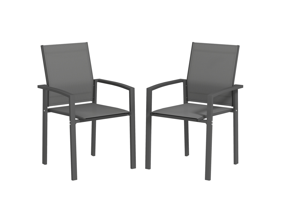 Conjunto de 2 Cadeiras de Jardim Empilháveis, Tecido Transpirável, Estrutura em Aço 56x58x89cm Cinzento Escuro S/MARCA