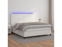 Vidaxl Cama Box Spring C/colchão/led 160x200cm Couro Artificial Branco
