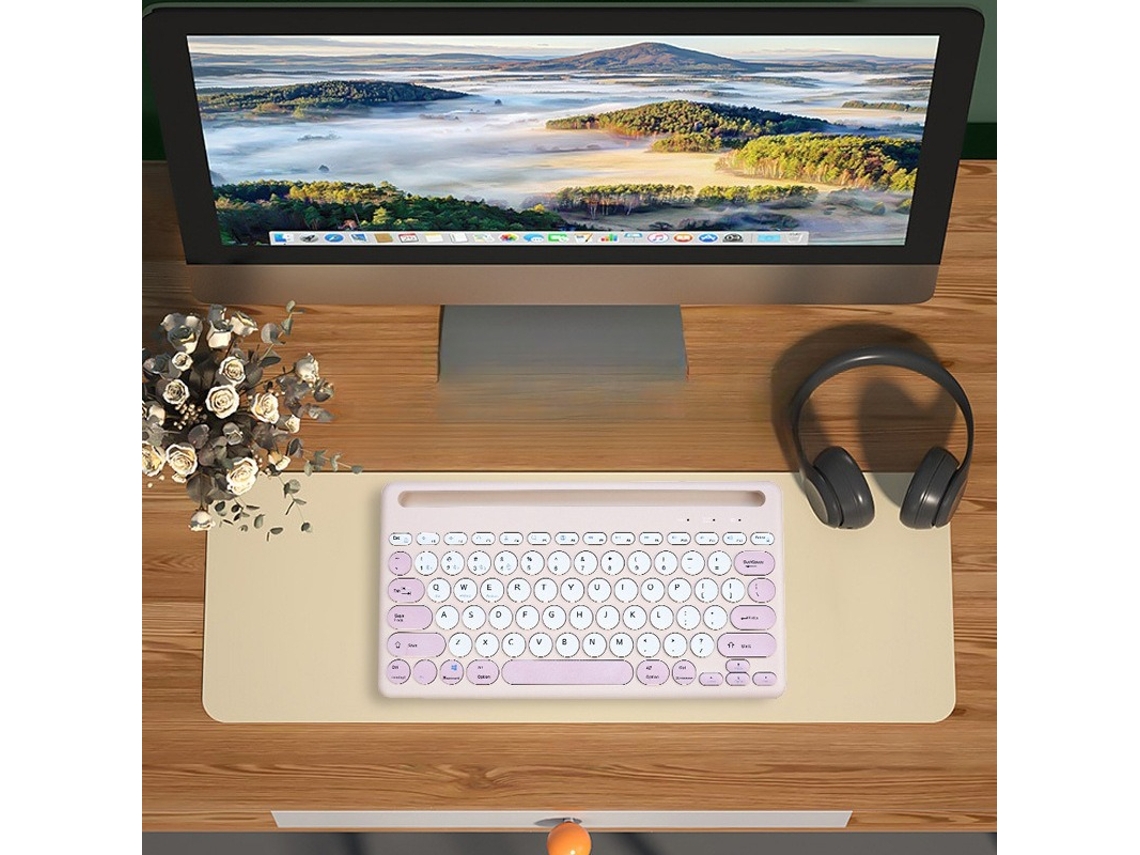 Teclado HEXINYIGJLY Bluetooth 2.4g Dual Mode 3 Dispositivos Recarregável, Silencioso, para Ipad/iphone/pc/android Rosa Claro