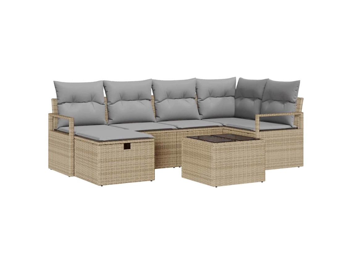 Maison Exclusive - Conjunto De Sofás Com Almofada 7 Pcs Bege E Cinza Claro Vime Pe
