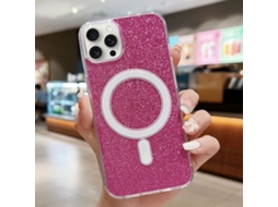 Capa Transparente Com Glitter Para Iphone 12 Pro Max - Acrílico - Magsafe - Vermelho Rosado