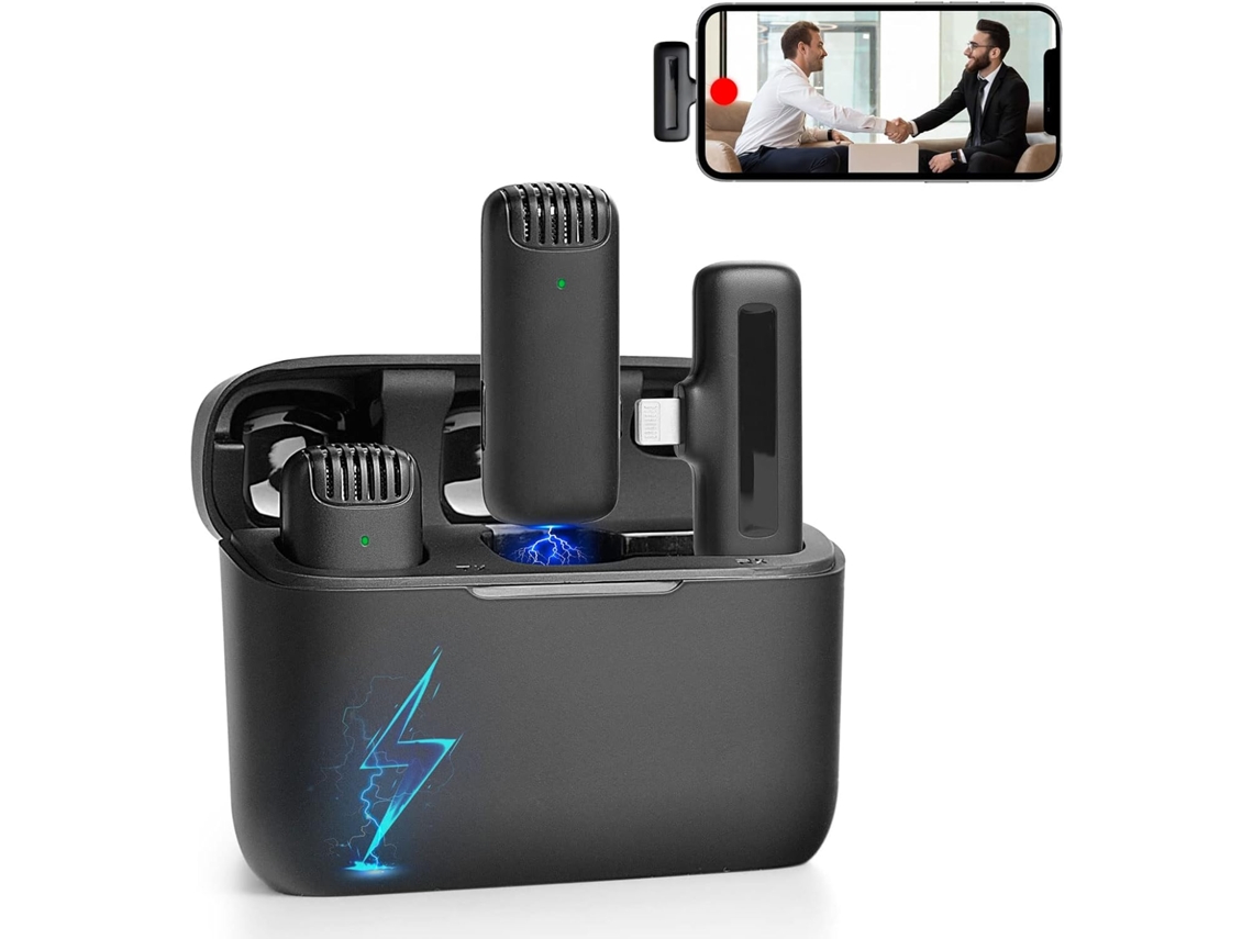 Pacote Com 2 Microfones De Lapela Sem Fio Para Iphone E Ipad Estojo Carregamento 7h Mini Microfone Profissional Clipe Nós Aquaforge