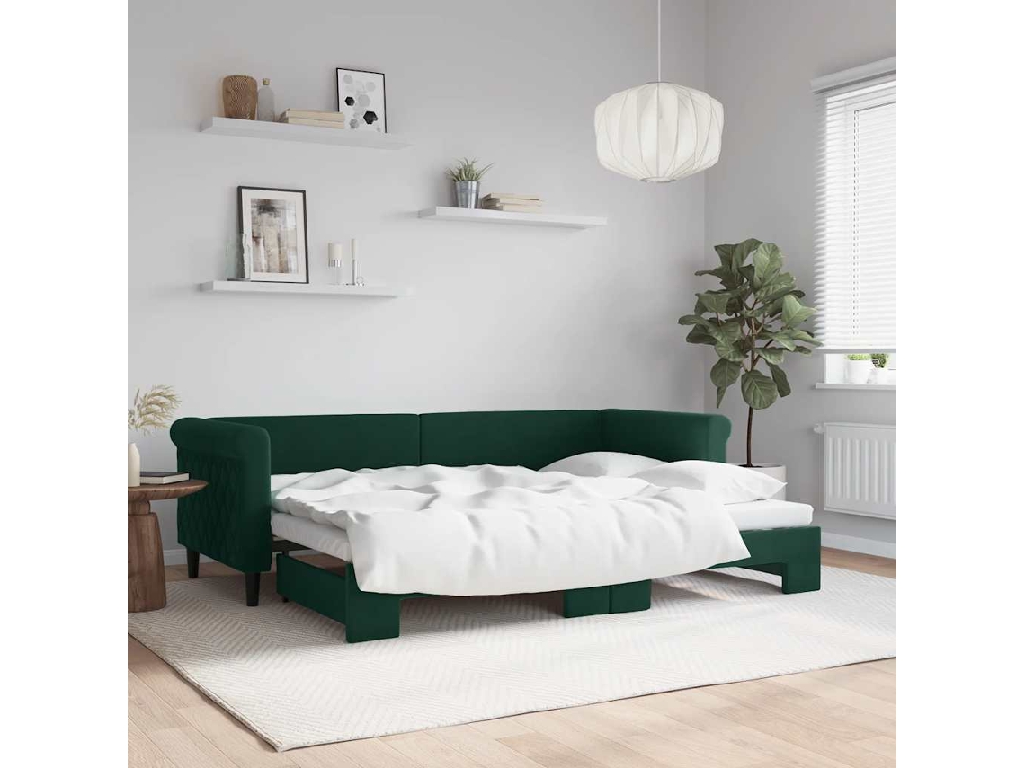 Vidaxl Sofá-cama Com Gavetão 80x200 Cm Veludo Verde-escuro