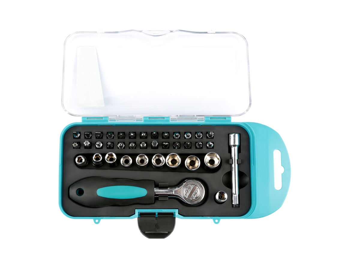 Kit de Chave de Ratchê e Parafusadeira com 38 Peças Bits e Sockets Multifuncional