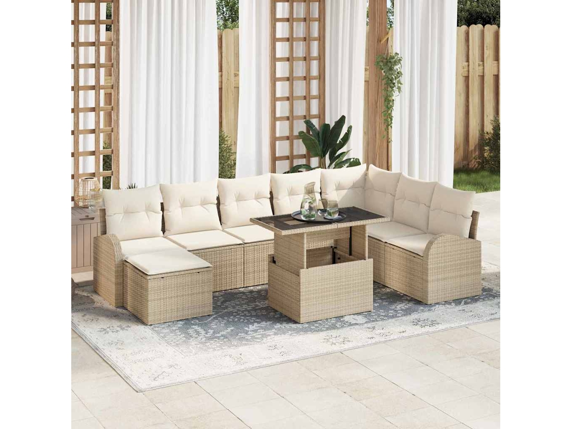 Vidaxl Conjunto De Sofá De Jardim 9 Unid. Bege E Creme Vime Pe