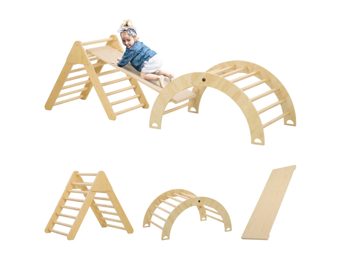 Triangulo De Escalada De Madeira Escalada Para Crianças De 18-48 Meses Com Rampa E Arco De Aprendizagem 219x72,5x68,5 Cm Madeira