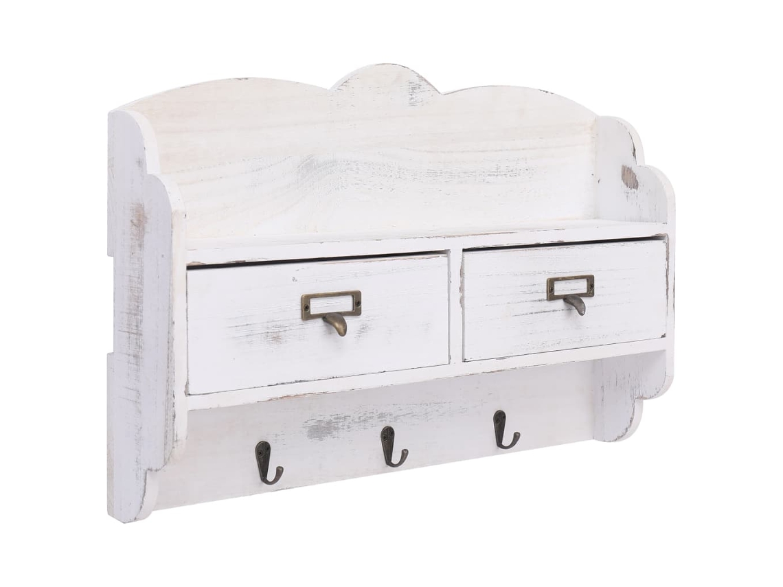 Vidaxl Cabide De Parede 50x10x34 Cm Madeira Branco