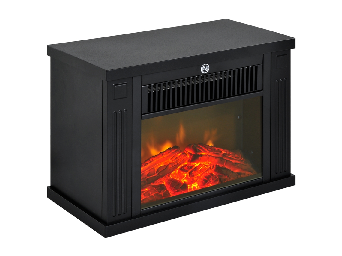 Lareira Lareira com efeito chama elétrico, termostato contemporâneo, 600-1200 W, acabamento preto.