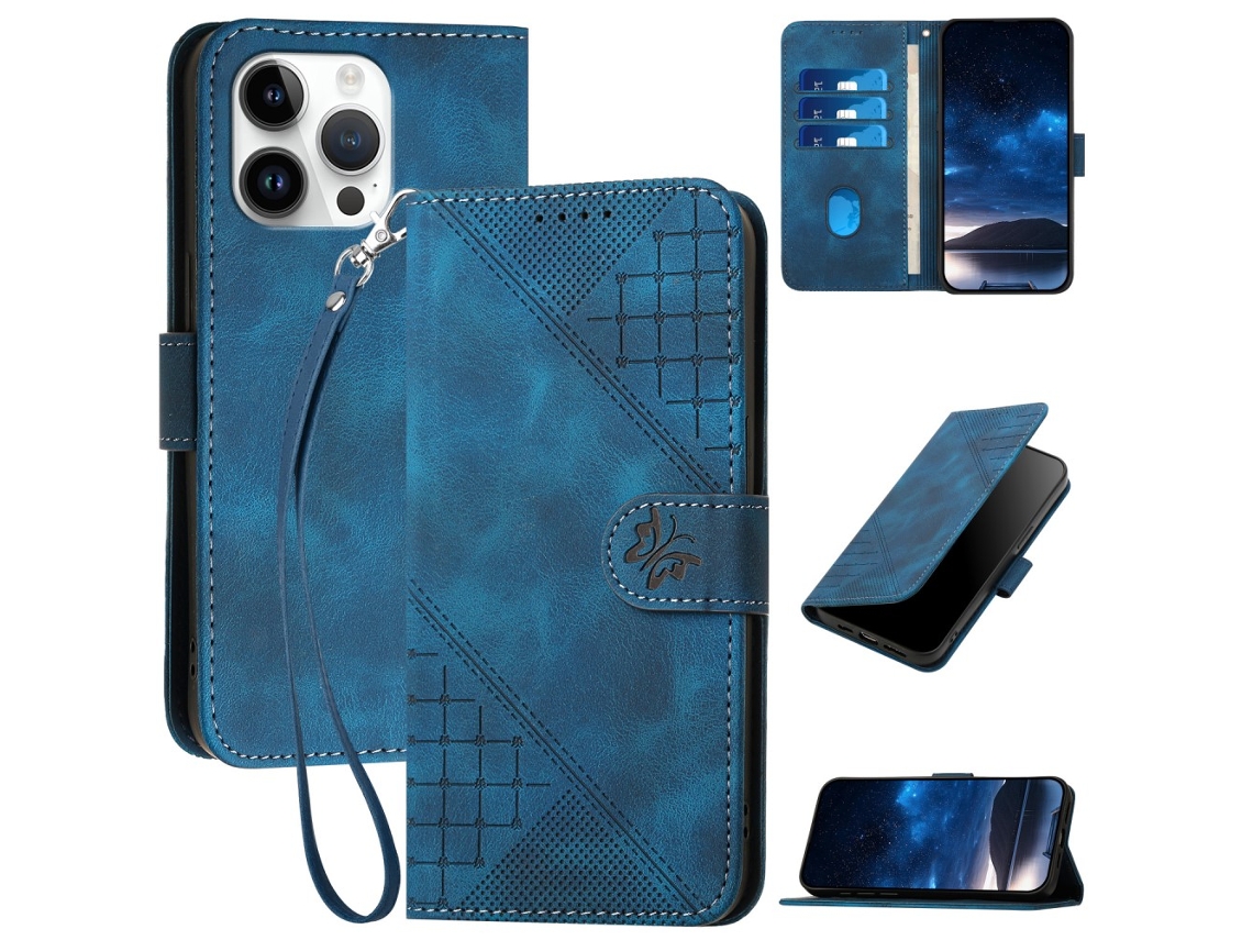 Capa Para Iphone 15 Pro Max Pele Sintética Azul
