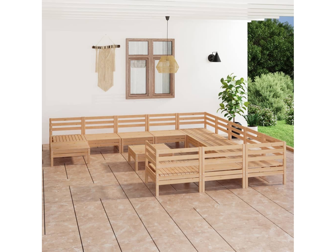 Vidaxl 13 Pcs Conjunto Lounge De Jardim Pinho Maciço