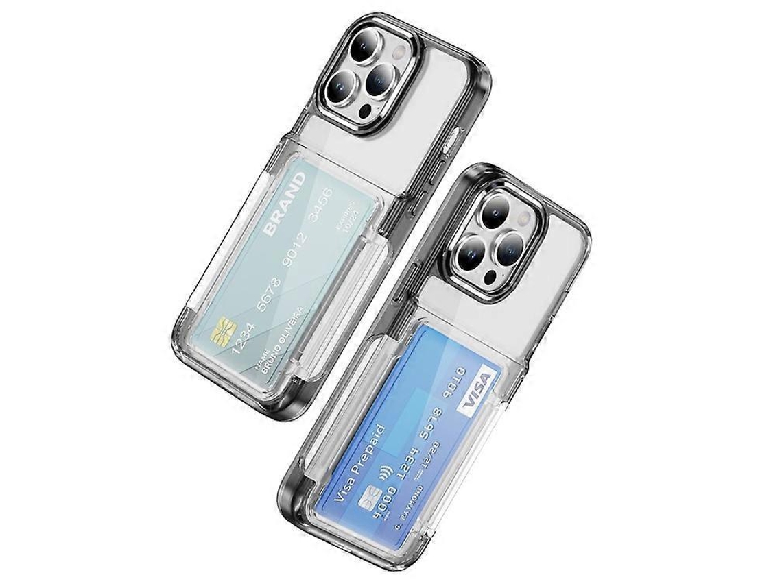 Capa Compatível Com Iphone 15 Pro Max Com Porta-cartão, Em Tpu Acrílico Transparente, Resistente A Impactos