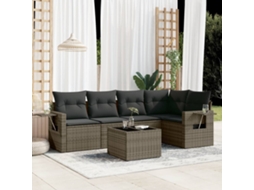 Vidaxl 6 Pcs Conjunto Sofás De Jardim Com Almofadões Vime Cinzento