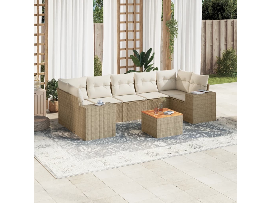 Conjunto de 8 Sofás para Jardim com Almofadas Vime Pe Bege Dkd Home Decor